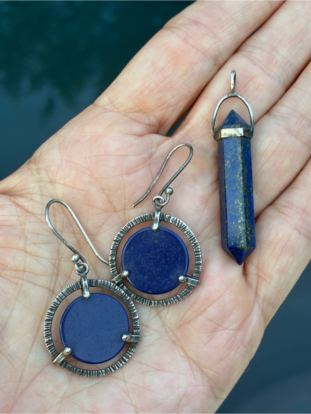 Sterling Silver Lapis Lazuli Jewelry Set Earrings Pendant 925 Vintage